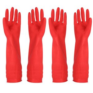 Rubber Cleaning Gloves Kitchen Dishwashing Glove 2-Pairs and Cleaning Cloth 2-Pack
