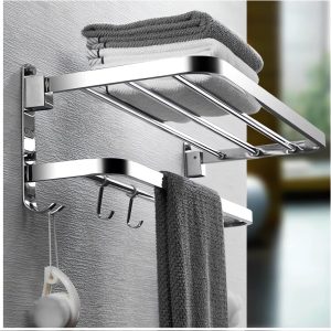 XIAJIA-Double Towel Bar,Wall Mounted Foldable Storage Shelf